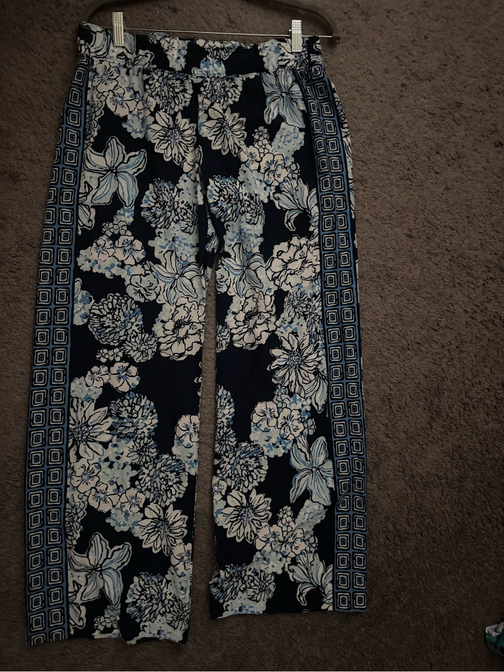 Lilly Pulitzer Bar Harbor Palazzo Pants Low Tide Navy bouquet all day
